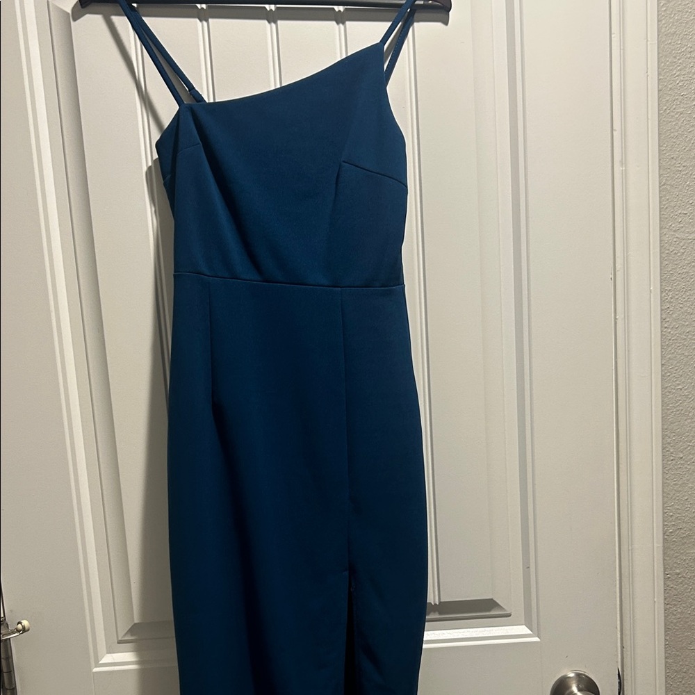 Elegant Teal Slip Dress with Side Slit
